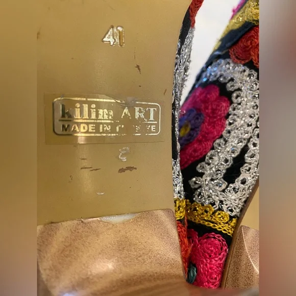 ⚡️Stunning Vintage 90s Neon Floral PSYCHEDELIC Embroidered Kilim Art Heeled Boot - Picture 15 of 16